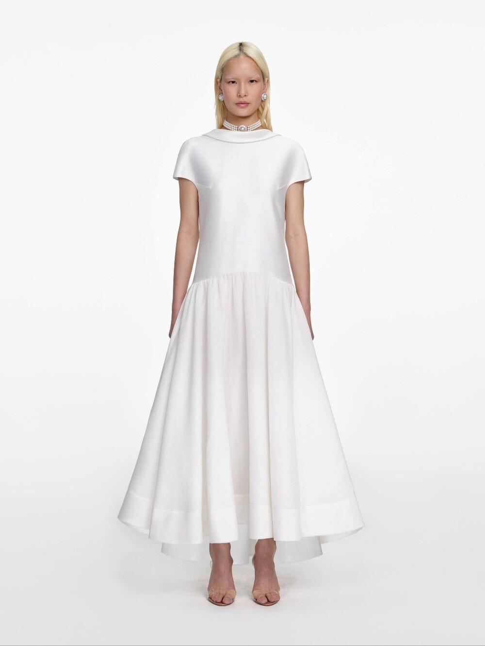 Self Portrait White Satin Ramie Midi Dress